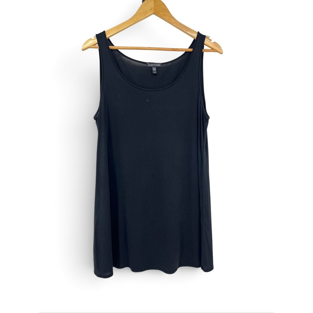 Eileen Fisher Black Scoop Neck Tank Top Sleeveless Silk L